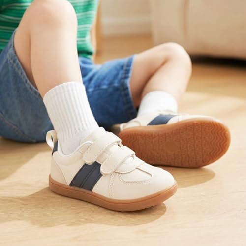 WIDE TOE BOX Toddler Shoes - Boys Girls Barefoot Sneakers Kids First Walking Shoe Zero Drop Lightweight Non-Slip Tennis Shoes, Beige Blue, 11 Wide Little Kid - Thumbnail 2