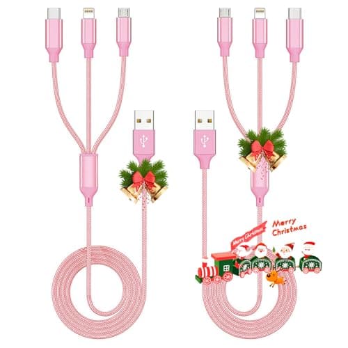 Multi Charging Cable,(2Pack 4FT) 3 in 1 Charging Cable for Multiple Devices, Nylon Braided Universal Charger Phone Charger Cord with Type-C,Micro USB,IP Port for iPhone16/15 Series/Phone&Pad-Pink - Image 1