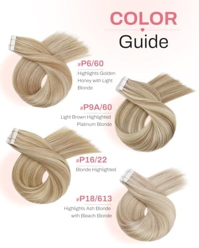 Moresoo Tape in Human Hair Extensions 20 Inch Highlighted Hair Extensions Tape in Light Brown Highlighted with Blonde Glue in Extensions Invisible Glue in Extensions Real Hair #P9A/60 20pcs 50g - Thumbnail 6