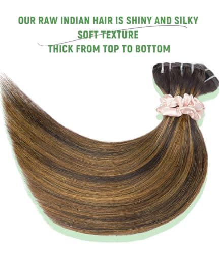 MLIP Raw Bundles Human Hair Straight, No Tangle Shedding, Keep Texture Silky Soft After Multiple Washes, 16A Raw Indian Hair Bundles 26 28 30 Inches, Brown Highlight Bundles - Thumbnail 4