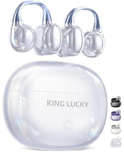 King Lucky Clip-On Earbuds Gen 3, Open-Ear Wireless Bluetooth 6.0 Headphones with Mic, Secure Fit for Small Ears & Glasses Wearers, 50H Playtime, ENC, IPX5 Waterproof Sport Ear Buds (White)