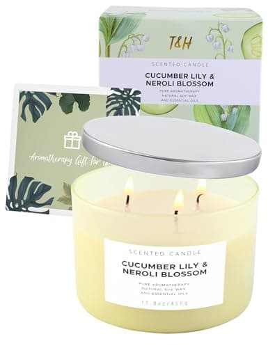 Cucumber Lily & Neroli Orange Blossom 3-Wick Soy Scented Candle, 15.8 oz | Spa Fresh Aromatherapy Candle | Large Scented Candle for Home, Long Lasting & Clean Burning - Thumbnail 6