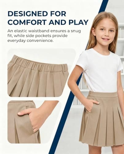 Girls Pleated Skirts High Waisted Tennis Skorts Uniform Skirt with Pockets - Thumbnail 4