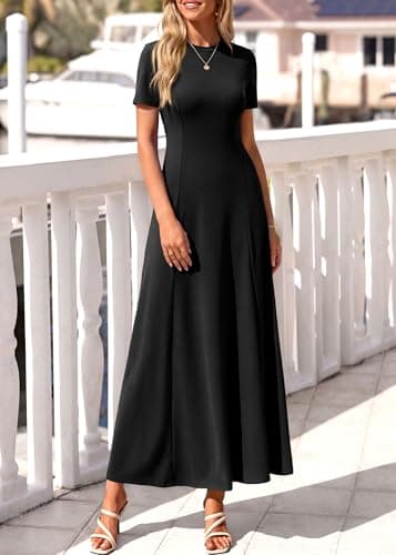 KIRUNDO Wedding Guest Dresses for Women 2026 Spring Summer Short Sleeve Pleated Long Flowy A Line Formal Maxi Dress Pockets(Black, Medium) - Thumbnail 6