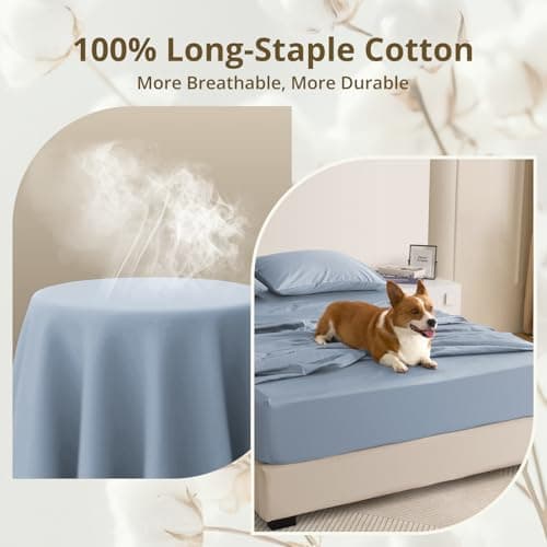 King Fitted Sheet Only with Drawstring and 360° Elastic Strap for Tight Fit, 100% Long-Staple Cotton Fitted King Sheet, Luxury Soft and Comfort, No Slippage, Deep Pocket Fits 9" to 16" Mattress - Thumbnail 6