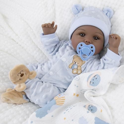 Milidool Black Reborn Baby Dolls Boy 18 Inch Lifelike Black Silicone Baby Dolls that Look Real African American Newborn Boy Dolls Realistic Baby Doll with Bear Clothes Gift Set for Ages 3+ - Image 1