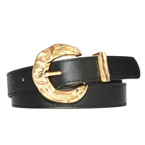 EONTISO Womens Leather Belts for Jeans Pants Dresses Fashion Casual Ladies Waist Belt with Gold Buckle, Black L - Image 1