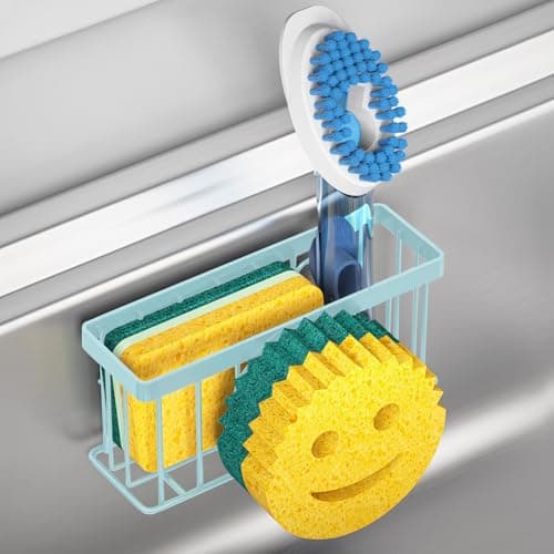 MURLONG Sponge Holder Smiley Face,Sink Caddy for Kitchen Sink,Sponge Holder with 2 PCS Suction Cups/1 PCS Adhesive Strips,Designed for Sponge,Soap,Dish Brush,Scrubber-Blue - Image 1