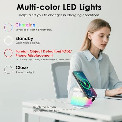 Minthouz 3 in 1 Charging Station for iPhone, Wireless Charger for Apple, MagSafe Charger with Night Light, 360° Rotation, Compatible with iPhone 16, 15, 14, 13, 12 Pro, Apple Watch & AirPods Pro 4/3/2 - Thumbnail 5