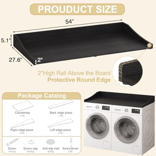 Tarnorci Washer and Dryer Countertop, 54'' Laundry Room Countertop Organization Laundry Table for Folding Clothes and Storage, Black - Thumbnail 2
