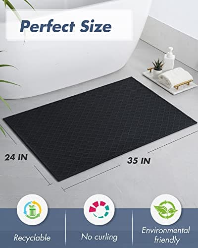 AMOAMI Ultra Thin Bathroom Rugs, Rubber Backed Bath Mats for Bathroom Non Slip, Absorbent Bathroom Mat for Floor, Shower, Sink (Black, 24"x35") - Thumbnail 2