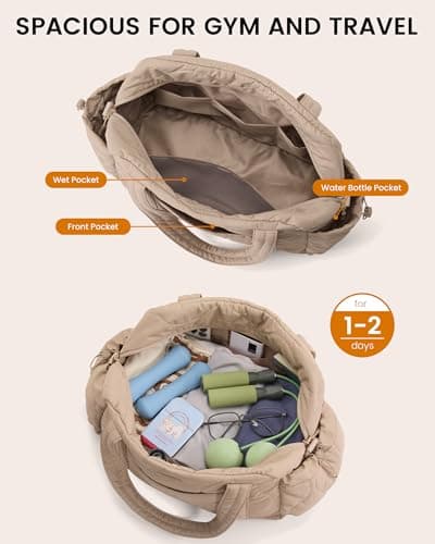 LOVEVOOK Duffle Bag for Travel, Puffer Weekender Gym Bags for Women with Wet Pocket, Lightweight Carry On Bag Overnight Bag with Toiletry Bag, Hospital Bags for Labor - Thumbnail 3