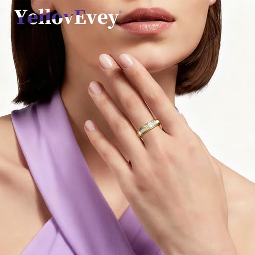 YellovEvey Fidget Spinner Ring for Women - 18K Gold Plated Stainless Steel with Mother of Pearl Shell & Cubic Zirconia, Anxiety Relief Spinning Jewelry Gift for Birthday Wedding Engagement Anniversary - Thumbnail 3