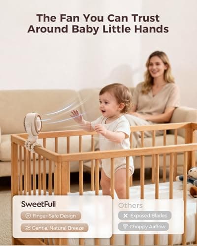 SWEETFULL Baby Stroller Fan - 4000mAh Rechargeable 4-Speed Quiet with LED Display & Night Light, Mini Portable 360° Clip On Safe Fan for Car Seat, Crib, Travel - Brown - Thumbnail 2