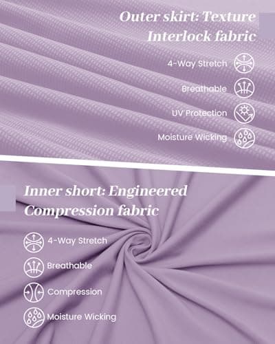 Leapstride Women's Athletic High Waisted Golf Skort with Multiple Functional Pockets (Capable of Holding a Phone and a Tennis Ball) for Active Women Pastel Lilac - Thumbnail 6