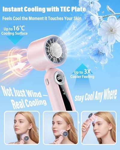 delpattern Portable Handheld Fan with Cooling Plate, 199 Speed Settings, High-Speed Personal Mini Fan up to 20000 RPM, USB-C Rechargeable, Wearable for Travel, Outdoor, Office, Home (Pink) - Thumbnail 3