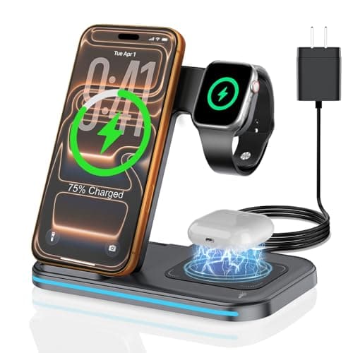 PGBFFY [Qi] 3 in 1 Charging Station for iPhone, 21W Wireless Charging Station, Stand Multiple Devices for Apple, for iPhone 17 16 15 14-8 Pro Max, Watch, AirPods 4 3 Pro, Nightstand, Desk, Trip, Gift
