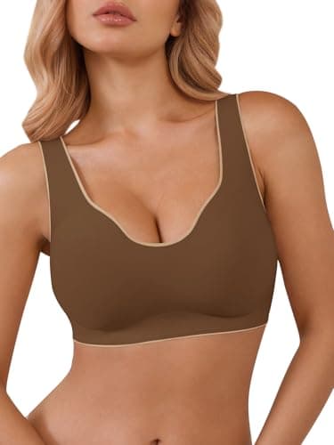 Aoysky Womens Seamless Bras Color Block Wireless No Underwire Bra Supportive Comfortable Tshirt Bras Coffee - Image 1