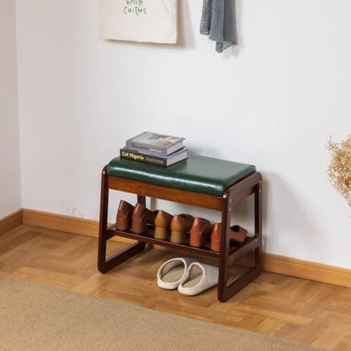 latifolia Shoe Rack Bench, Entryway Shoe Bench with Cushion, Flip-Open Storage Compartment, 2-Tier Shoe Organizer(Green,21.65''L) - Thumbnail 2