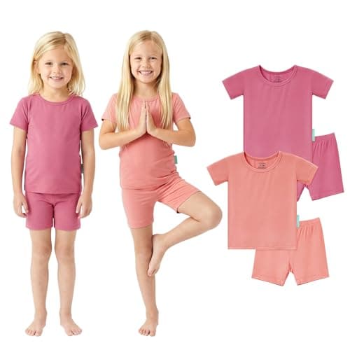 PurComfy SuperSoft Short Sleeve Toddler Pajama Set, 4-Piece Bamboo Viscose Unisex Sleepwear, Baby Boys Girls Sung Fit Summer Clothes, 7T - Image 1