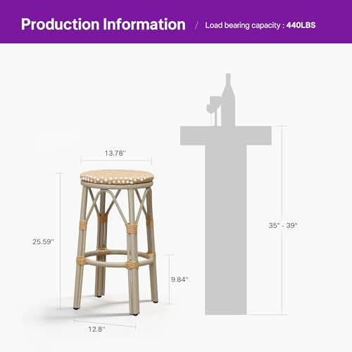PURPLE LEAF Outdoor Counter Stool Champagne Finish 2-Pack Bar Stools - Thumbnail 2