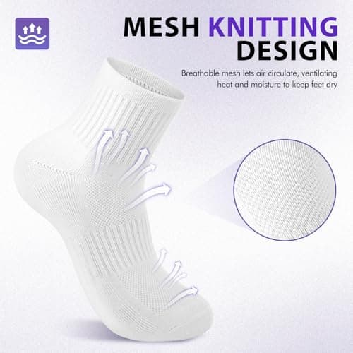 Ipletix Ankle Socks For Women,Athletic Moisture Wicking Women's Quarter Socks 5 Pairs For Running Hiking Gym (White 6-8) - Thumbnail 5
