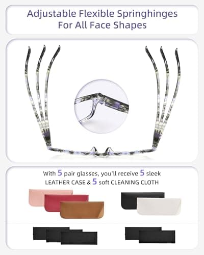 JOLISU Reading Glasses for Women Men - 5 Pack Ladies Stylish Readers Computer Eyeglasses W/Spring Hinge - Blue Light Blocking Glasses Anti Eyestrain 2.50 - Thumbnail 5