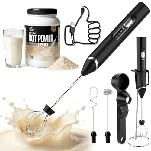 Mity Rain 4-in-1 Frother for Protein Powder, Adjustable-Waterproof, Protein Powder Scoop Funnel Set, Detachable Rechargeable Protein Mixer Wand for Coffee, Matcha, Milk, and Drinks (New Black) - Image 1