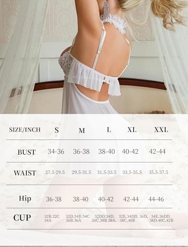 Avidlove Bridal White Lingerie for Women Sexy V Neck Lace Underwire Lingerie Push Up Babydoll Dress White S - Thumbnail 5