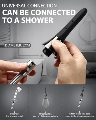 Enemas Anal Douches for Men Women - Enema Bulb with Soft Silicone Nozzles,Anti Backflow Shower Douche Enema Kit,Feminine Care Shower Enema Douche Kit Cleaner Flusher,Shower Tube Connectable,Black - Thumbnail 5