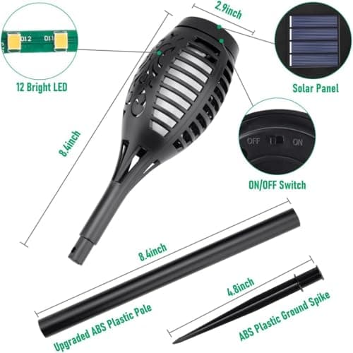 IkeeRuic Solar Lights Outdoor, Solar Torch Light with Flickering Flame for Outdoor Decor, Solar Garden Lights, Waterproof Outdoor Lighting, Flame Torches for Outside Patio Pathway Yard Decorations - Thumbnail 3