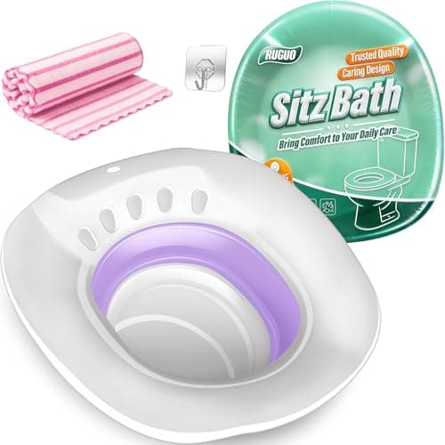 RUGUO Sitz Bath for Toilet Seat - Yoni Steam Seat - Sitz Bath for Hemorrhoids and Postpartum Care - Portable Bidet BPA Free - Foldable Basin for Epsom Salt Soak - Purple