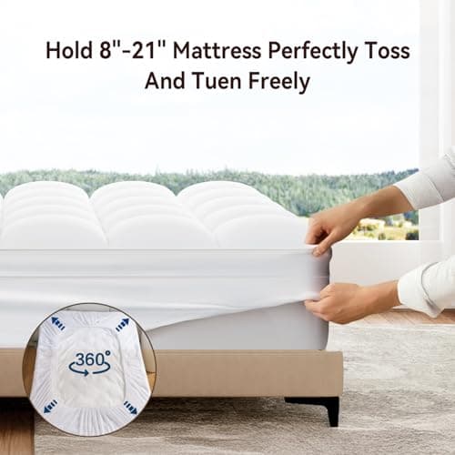 ABENE Twin Size Mattress Topper for Back Pain Relief, Extra Thick Mattress Pad Pillowtop, Soft Plush Mattress Cover Bed Topper with Deep Pocket, Overfilled Down Alternative Filling, White - Thumbnail 6