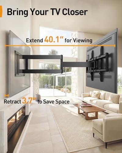 Perlegear Long Arm Full Motion TV Wall Mount for 42–97 Inch TVs up to 150 lbs, Pre-Assembled TV Mount with Full Swivel, Tilt and Extension, Fits 8″/12″/16″/24″ Wood Studs, Max VESA 800x400mm, PGXLF02 - Thumbnail 3