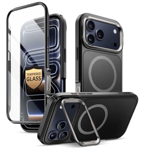 i-Blason All-in-One for iPhone 17 Pro Max Case MagSafe with Stand, 360° Full-Body with Built-in 9H Glass Screen Protector, Camera Control, Ring Kickstand, Military-Grade Heavy Duty Protection, Black - Image 1