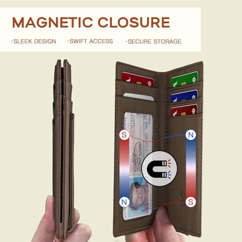 Zitahli Mens Slim Wallet - RFID Blocking Leather Bifold with Magnetic Closure, 12+ Card Capacity ID Window | Money Clip Gifts for Him - Thumbnail 4