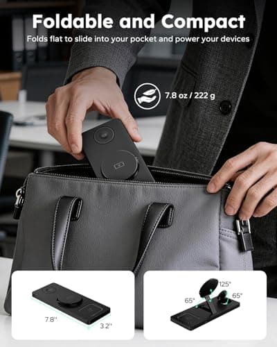 Foldable 3 in 1 Charging Station for Magsafe, Magnetic Phone and Watch Charger Stand for Apple Devices, Wireless Desk Charger Dock for iPhone 17 16 15 14 13 12 Series, Apple Watch and Airpods - Thumbnail 3