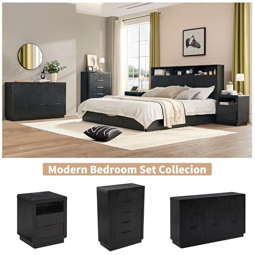 YANSNWO Black Dresser with Thickened Curved Profile Design, 52" Modern Chest of Drawers with 8 Drawers, Wooden Dresser TV Stand, Organizer for Bedroom, Living Room, Hallway - Thumbnail 3