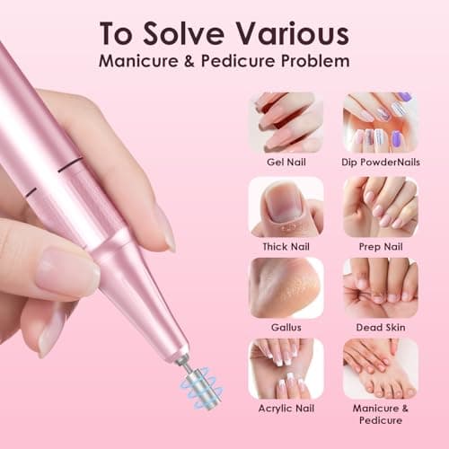HELIVIVE Professional Electric Nail Drill 45000RPM (Portable & Rechargeable) (with 11 Drill Bits ) Cordless Nail File Machine for Shaping, Polishing & Removing Gel Nails for Salon Home (Pink) - Thumbnail 5