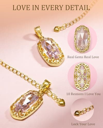 Anranyo 18K Chunky Gold Necklace for Women Trendy, Pink Birthstone Necklace, Hypoallergenic, Non Tarnish, Minimalist, Birthday Day Gifts for Wife Daughter Sister Girlfriend - Thumbnail 6