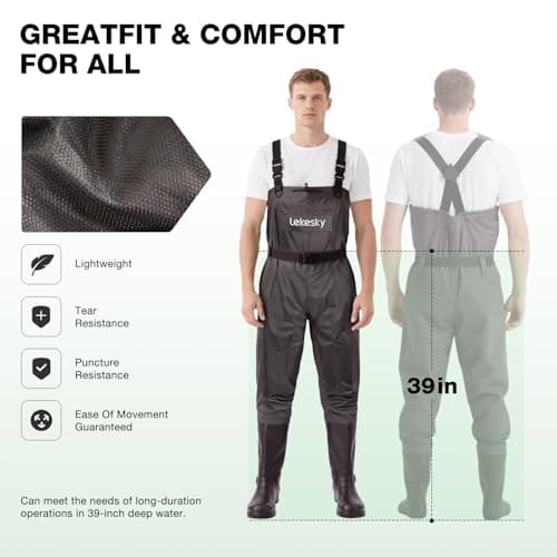 Lekesky Fly Fishing Chest Waders with Boots for Men Women, US Sizes 5–14,2-Ply Nylon/Pvc Waterproof Waders(Brown,M7/W9) - Thumbnail 5