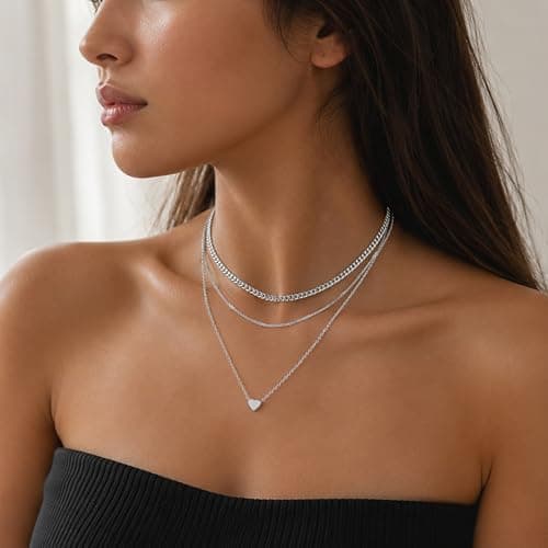 TOPERLADY 3Pcs Layered Silver Heart Necklaces for Women Trendy - Tiny Heart Pendant Necklace Jewelry, Dainty Silver Layering Necklace, Women's Necklaces Jewelry Gifts (3PCS-Silver-Heart Pendant) - Thumbnail 3