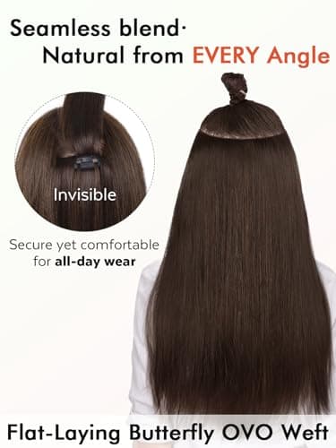 WIGNEE Twin Tab Butterfly Genius OVO Weft Hair Extensions Human Hair Latest Brown Double Invisible Real 100% Remy Human Hair Weft with Micro Bead Hair Extensions 100g 2PCS 18 Inch - Thumbnail 3