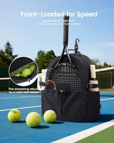 LOVEVOOK Tennis Bag for Women & Men, Fits 27" Rackets, Tennis Backpack with Ventilated Shoe Compartment & Wet Pocket, Ideal for Pickleball, Padel - Thumbnail 4