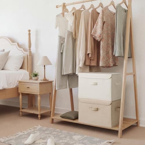 GRANNY SAYS Closet Storage Bins, Decorative Storage Boxes with Lids, Clothes Organizing Bins, Lidded Baskets for Toys, Clothing, Extra Large, Ivory White&Khaki, 2-Pack - Thumbnail 3