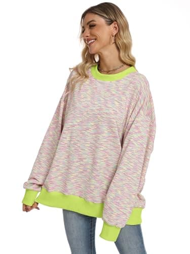 ANRABESS Women’s Striped Oversized Sweatshirts Crew Neck Long Sleeve Shirts Soft Color Block Pullover Top Fashion Clothing Medium - Thumbnail 6