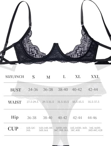 Avidlove Black Lace Lingerie Set for Women Underwire Push Up Bra with Panties Lingerie Set Black XL - Thumbnail 5
