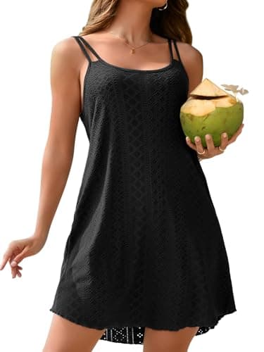 Charmo Hollow out Swimsuit Coverup for Women Bathing Suit Coverup Spaghetti Strap Sundresses 2025 Sleeveless Daily Cover Up Dress Black M - Image 1