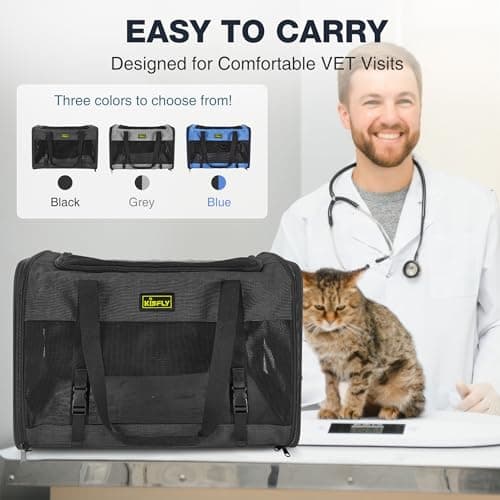 Small Dog Carrier for Puppies, Rabbits, Cat Carrier Soft, Foldable Travel Bag, Fits Pets up to 25lbs, Car Seat Belt Compatible, Ideal for Car Road Trips, Anti-Scratch Mesh, 20x13x13 in, Black - Thumbnail 5