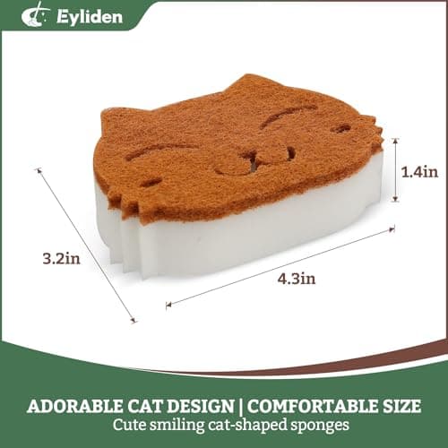 Eyliden Cat Scrub Sponges, 6 Pack | Dual-Sided Plant-Based Dish Sponges for Kitchen & Bathroom | Non-Scratch Cleaning for Dishes, Pots, Pans, Glassware - Thumbnail 4